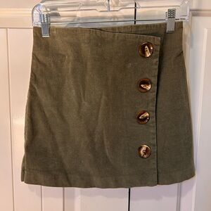 Altar'd State Olive Green Button-Detail Mini Skirt